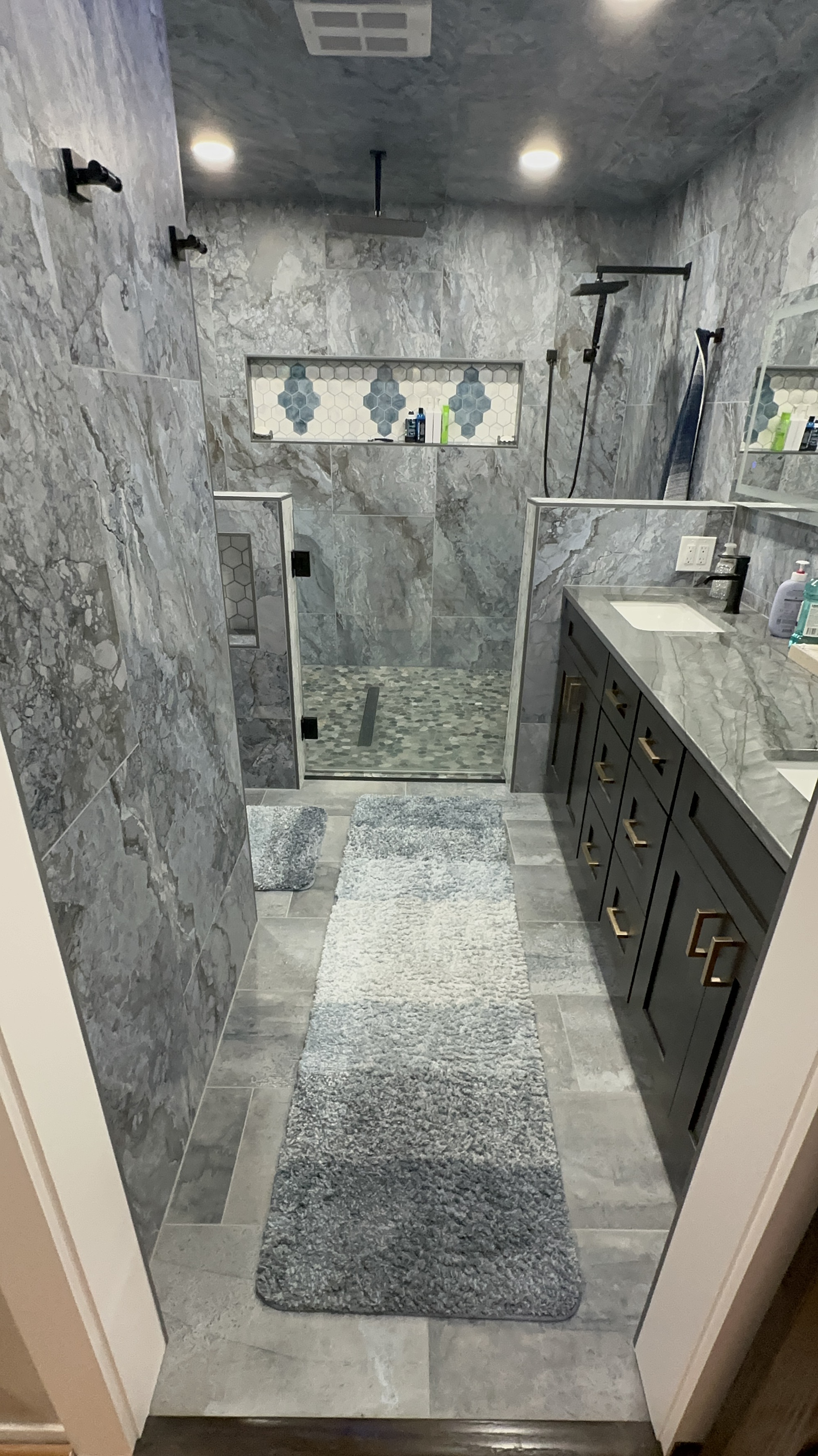 Modern bathroom remodel Fort Worth featuring luxury tile work