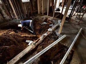 Pipe installation in home renovation project.