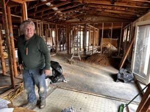 Beautiful interior with exposed framing and construction materials.